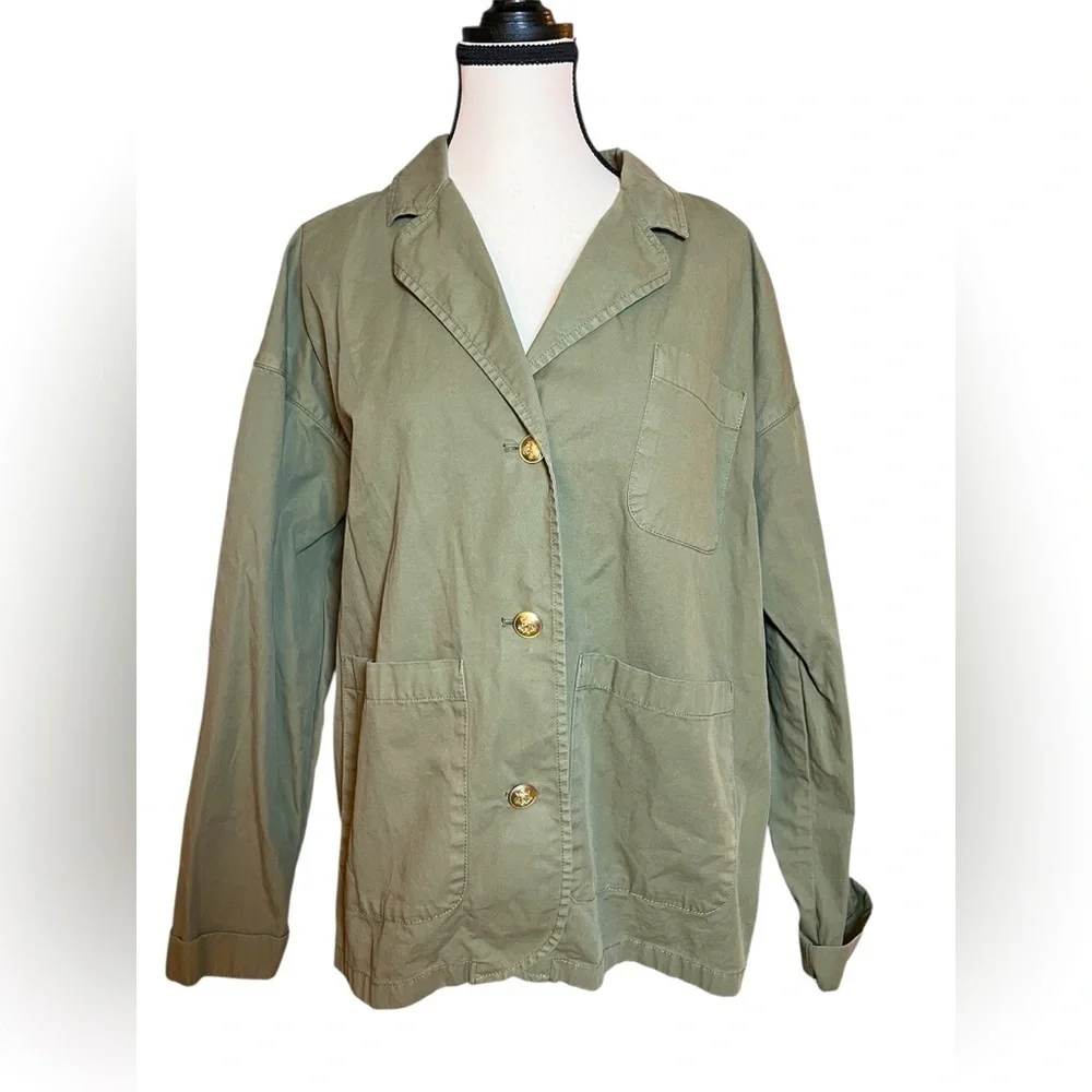 J Crew Olive Green 3 Pocket Utility Blazer Jacket Coat Chino Army Military Sz M